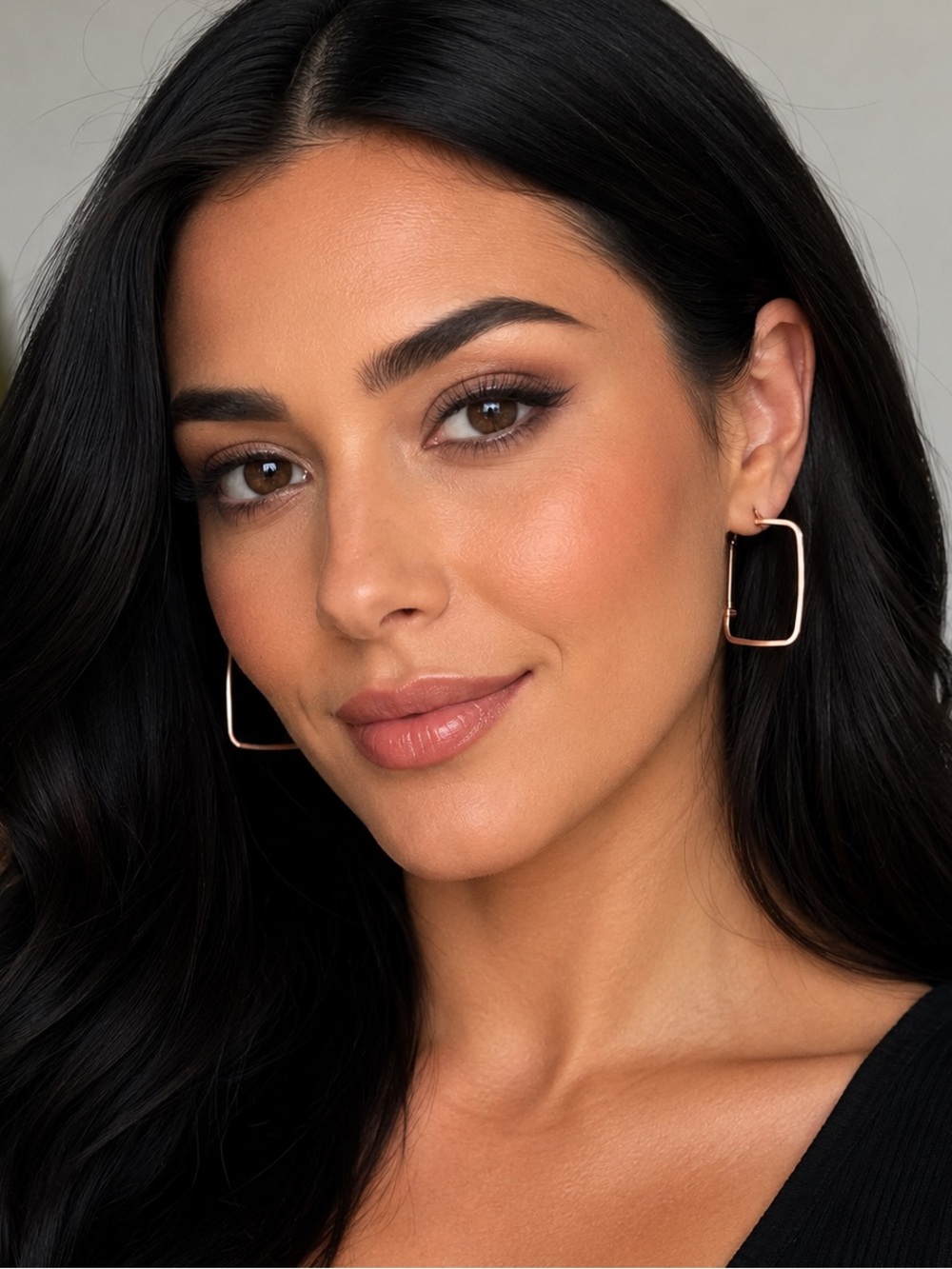 Gold Square Hoop Earrings - Minimal Geometric Style, Rose gold